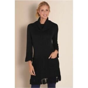 SOFT SURROUNDINGS Black Versatile Classy Cowl Neck Tunic Sweater Tunic XS Fringe